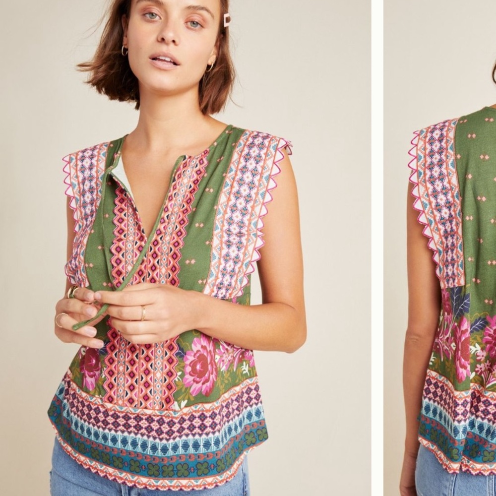 Anthropologie Embroidered Tank-L